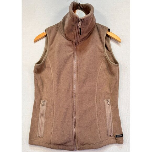 Calvin Klein Performance Womens Fleece Vest Small Tan Zip-Up Pockets - Picture 1 of 10